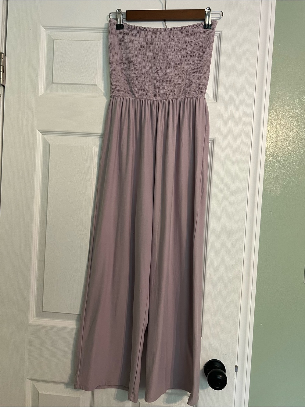 Smocked Strapless Wide-Leg Jumpsuit in Dusty Mauve